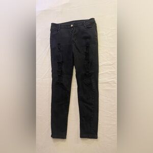 SHEIN Black Distressed Skinny Jeans